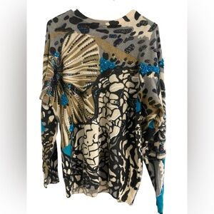 VTG 80s SWEATER- Shannon Fashions-Patterned with sequins, pearl, yarn details